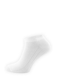 White ankle sock made of knit cotton. Features a reinforced heel and toe, with minimal seams and a smooth finish. Lightweight and breathable.
