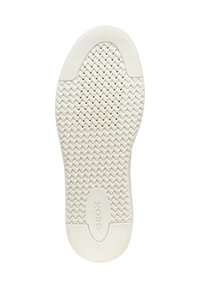Soletta di scarpa in gomma bianca con un motivo a zigzag testurizzato, fori di ventilazione e una sezione anteriore liscia. Marchiata con il logo "GEOX".