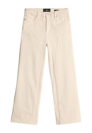 Beige brede bukser i denim med frontlommer med buede sømme, en knap- og lynlåslukning samt en struktureret talje.