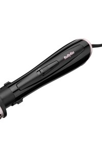 Manico di arricciacapelli BaByliss nero con dettagli rosa, interruttore di accensione e cavo elettrico avvolto collegato.