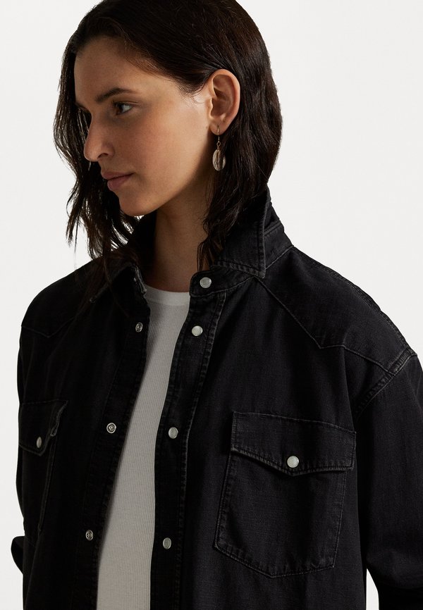 BIG FIT DENIM WESTERN SHIRT - Button-down blouse - bizella wash2