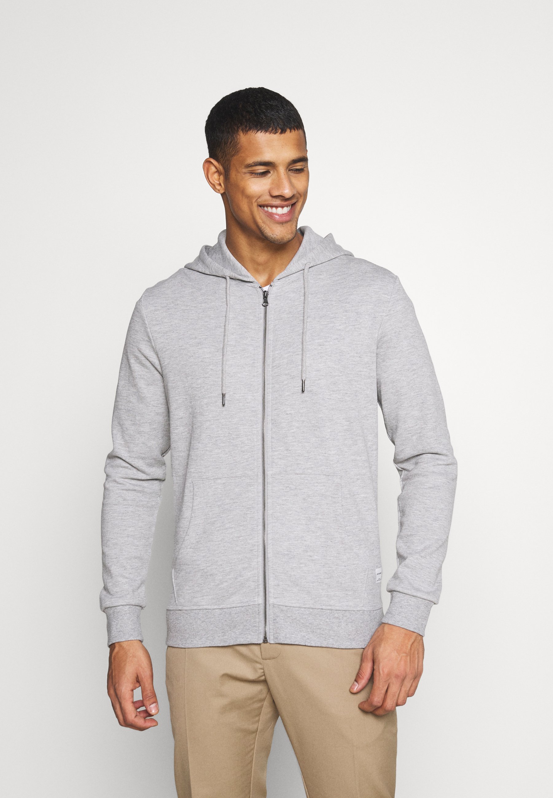 Jack u0026 Jones JJEBASIC NOOS - Zip-up sweatshirt - light grey melange/light  grey - Zalando.co.uk