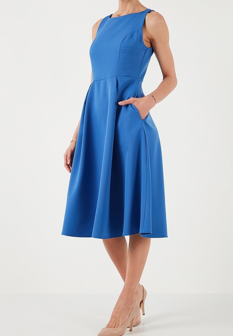 sachin and babi light blue dress Royal Blue Ruffle Sleeve Cocktail Dress