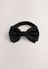 Black bow tie with a textured finish. Features a wide bow shape and adjustable band, designed for formal wear.