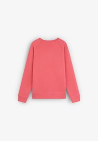 Sudadera coral con cuello redondo y mangas largas raglán. Tejido suave, puños acanalados y un dobladillo recto sin patrones.