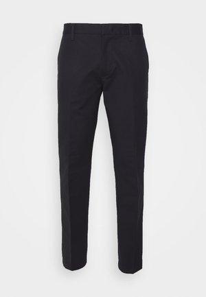 Black chinos with a straight leg design, made from smooth fabric. Features belt loops and no visible patterns or accents.