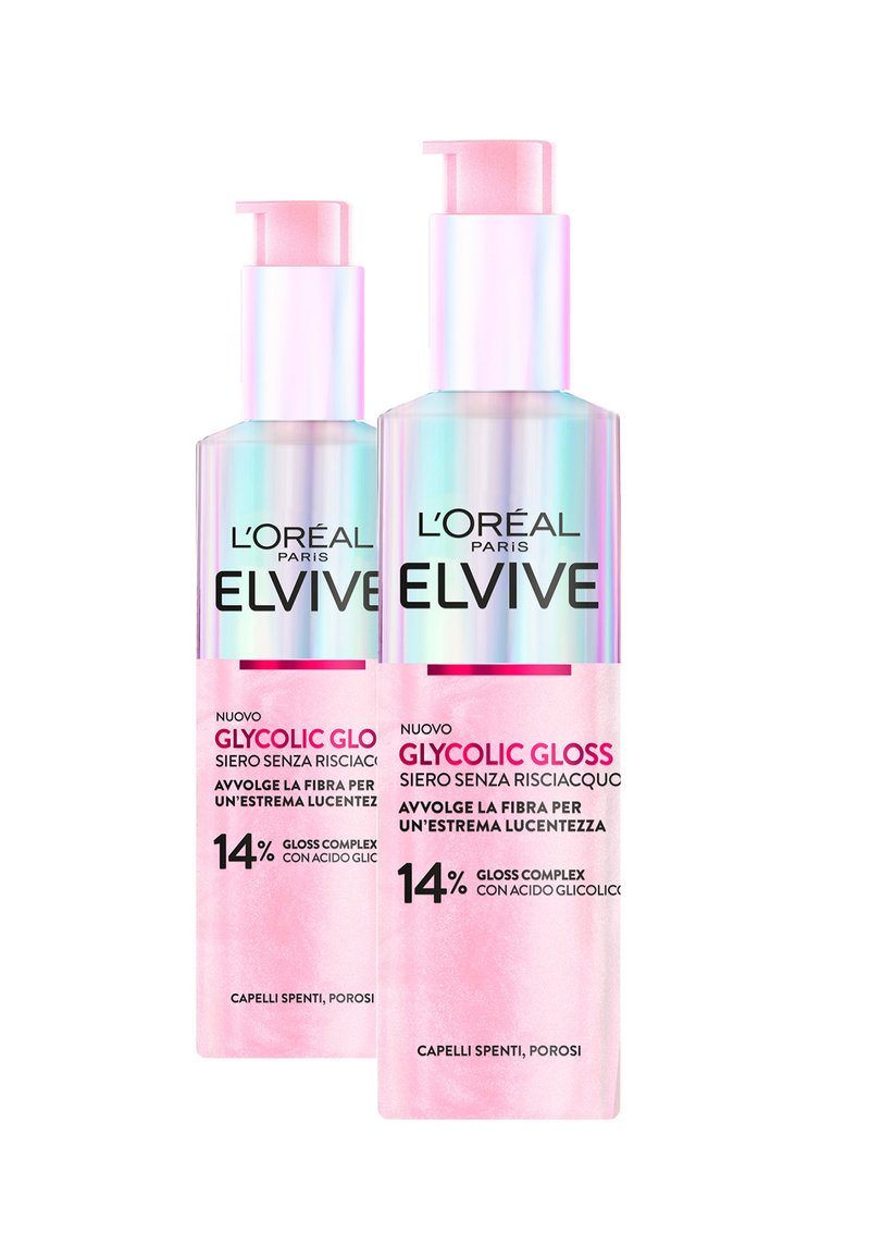L'Oréal Paris - ELVIVE GLYCOLIC GLOSS SIERO SENZA RISCIACQUO CON ACIDO GLICOLICO PER CAPELLI SPENTI E POROSI, AVVOLGE LA FIBRA PER UN'ESTREMA LUCENTEZZA, 150 ML - 2 PACK - Trattamenti capelli, Ingrandire