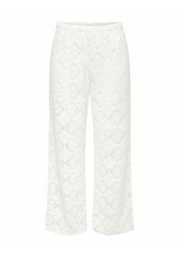 Pantaloni bianchi in pizzo con design a gamba larga. Presentano un motivo testurizzato a forme di diamante, con elastico in vita per il massimo comfort.