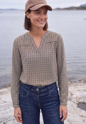 Cecil, LONG-SLEEVED TUNIC WITH SPLIT NECK AND PRINT - Blusa - mocha brown