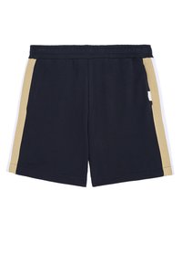 Shorts della marina realizzati in cotone, con strisce laterali dorate e bianche, vita elastica e vestibilità comoda. Lavabile in lavatrice.