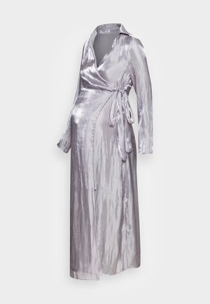 WRAP OVER MIDAXI DRESS WITH TIE DETAIL & COLLAR - Vestito elegante - grey metallic-coloured