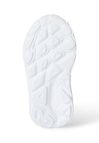 Suola di scarpa sportiva bianca con motivi testurizzati, caratterizzata da forme geometriche e scanalature per la trazione. Finitura liscia, materiale leggero.
