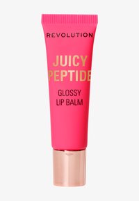 Glanset leppebalsam i et lys rosa rør med gulltekst. Har et ribbet hette og en skinnende roségullbunn. Kompakt og klembar design.