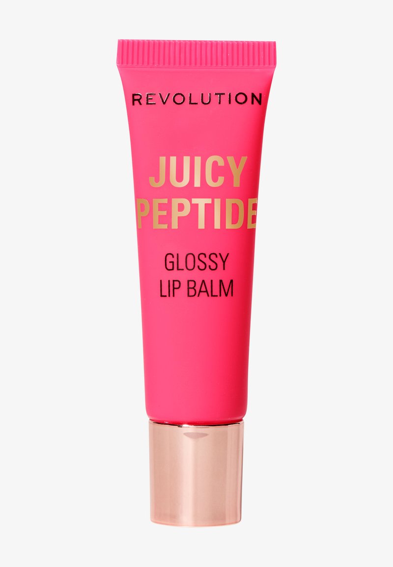 Glanset leppebalsam i et lys rosa rør med gulltekst. Har et ribbet hette og en skinnende roségullbunn. Kompakt og klembar design.