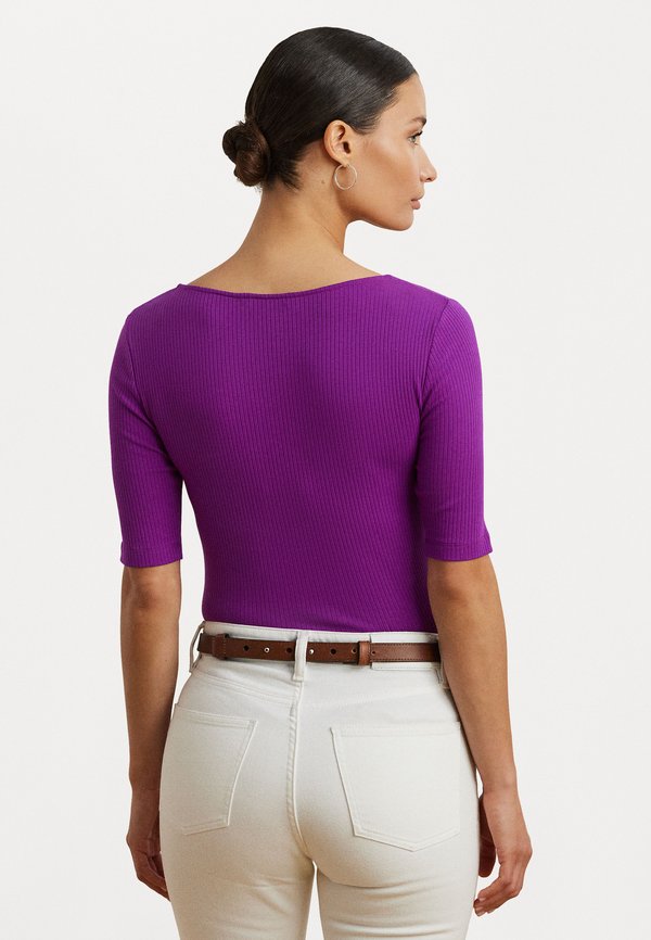 Rib Knit Cotton Blend Elbow Sleeve Tee - Basic T-shirt - purple dawn3