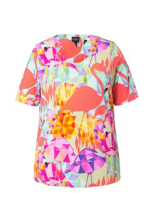 Ulla Popken, FLAMINGO SHORT SLEEVE V-NECK SLINKY - T-shirt imprimé - lavender