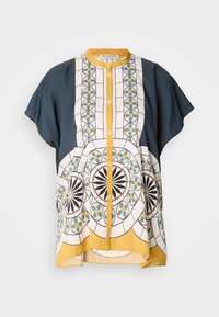 BLOUSE SHORT SLEEVE STAND UP COLLAR PLACED PRINT - Užsagstoma palaidinė - multi/muted blue