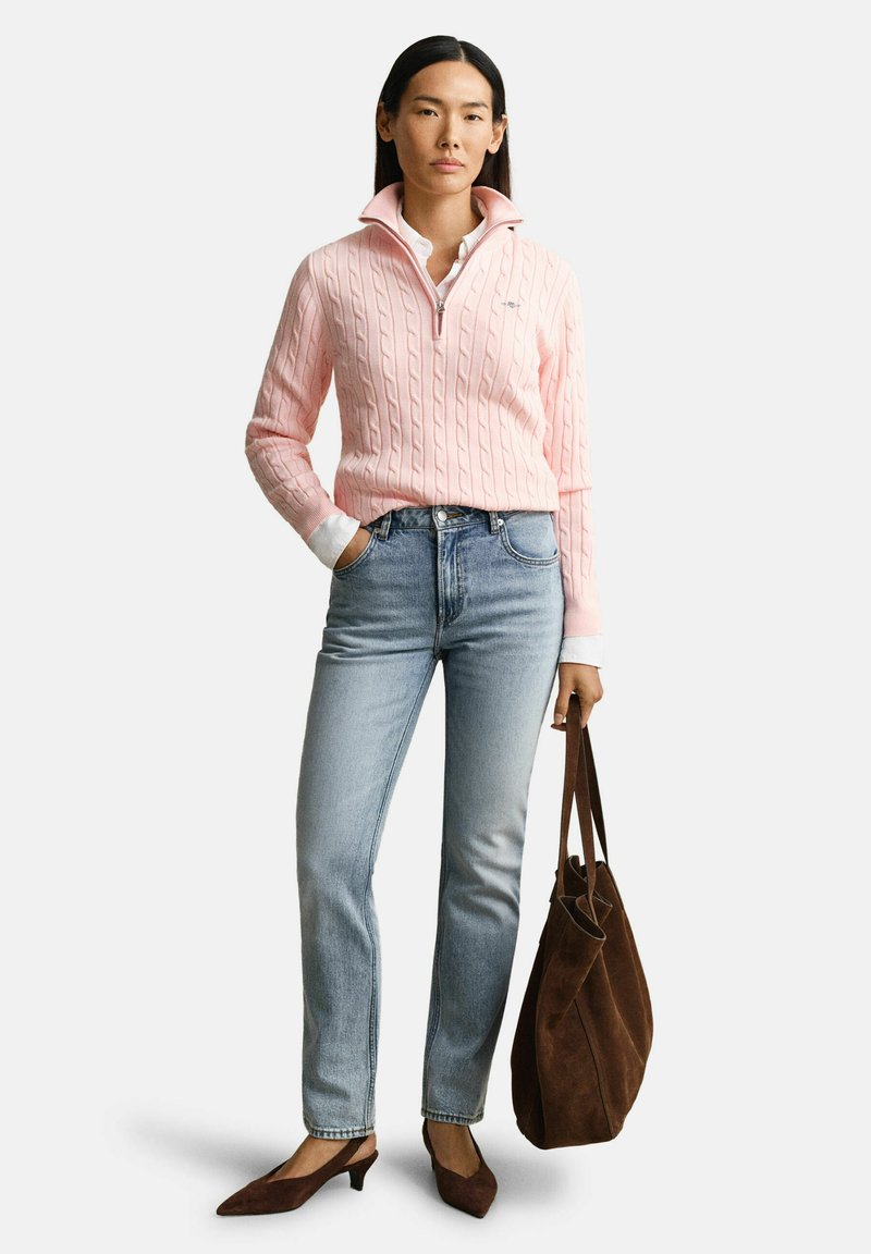GANT STRETCH CABLE HALF-ZIP - Svetr - apricot pink
