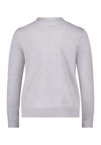 Világosszürke, hosszú ujjú pulóver, kerek nyakkivágással, bordás mandzsettákkal és szegéllyel. Puha tapintású, minimalista dizájn, látható minták nélkül.