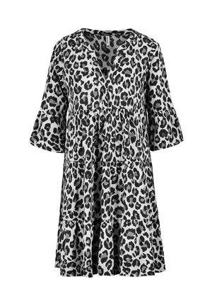 TROPENMUSTER MIT V-AUSSCHNITT UND RÜSCHENARME - Day dress - grau