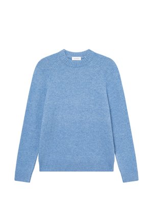 Ljusblå crew-neck tröja i ett mjukt stickat material, med raglanärmar och ribbade detaljer vid kragen och kanten.