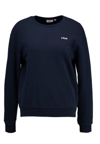 Tmavě modrá mikina z bavlněné směsi, s kulatým výstřihem, dlouhými rukávy a malým vyšitým logem FILA na hrudi.