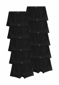 Čierne boxerky usporiadané v stohu, s hladkou textúrou, elastickým pásom s brandovou nálepkou „NEXT“ a klasickým dizajnom.
