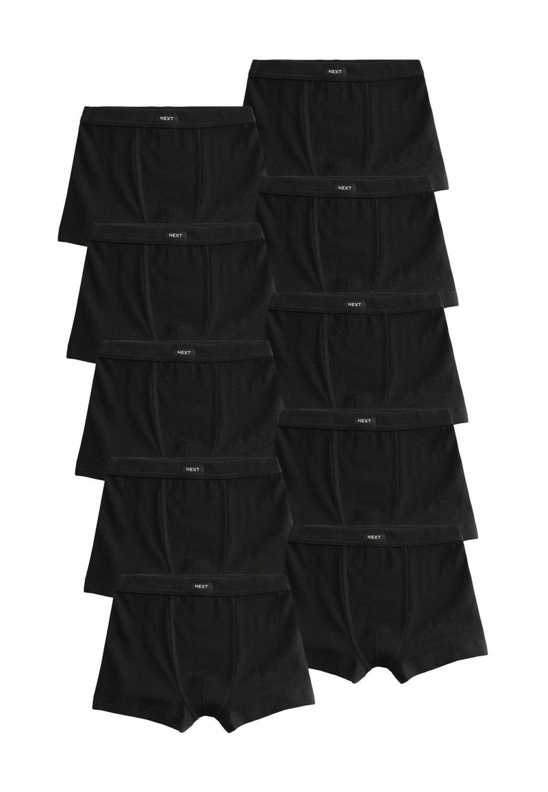 Čierne boxerky usporiadané v stohu, s hladkou textúrou, elastickým pásom s brandovou nálepkou „NEXT“ a klasickým dizajnom.