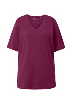 Ulla Popken, ULLA POPKEN WOMEN'S PLUS SIZE RELAXED FIT V-NECK TEE 515283 - Basic T-shirt - dark berry