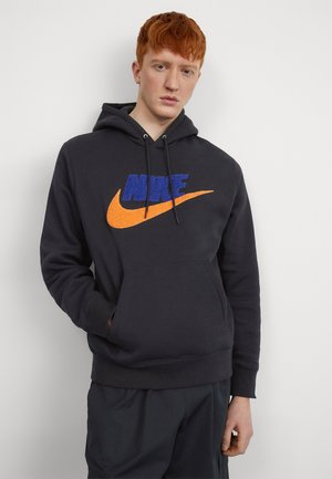 Nike Sportswear CLUB - Mikina s kapucňou - black/deep royal blue/safety orange