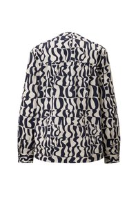 Langlijfshirt met een abstracte marineblauwe en crèmekleurige print, met een relaxte pasvorm, een rugpand en knoopmanchetten.