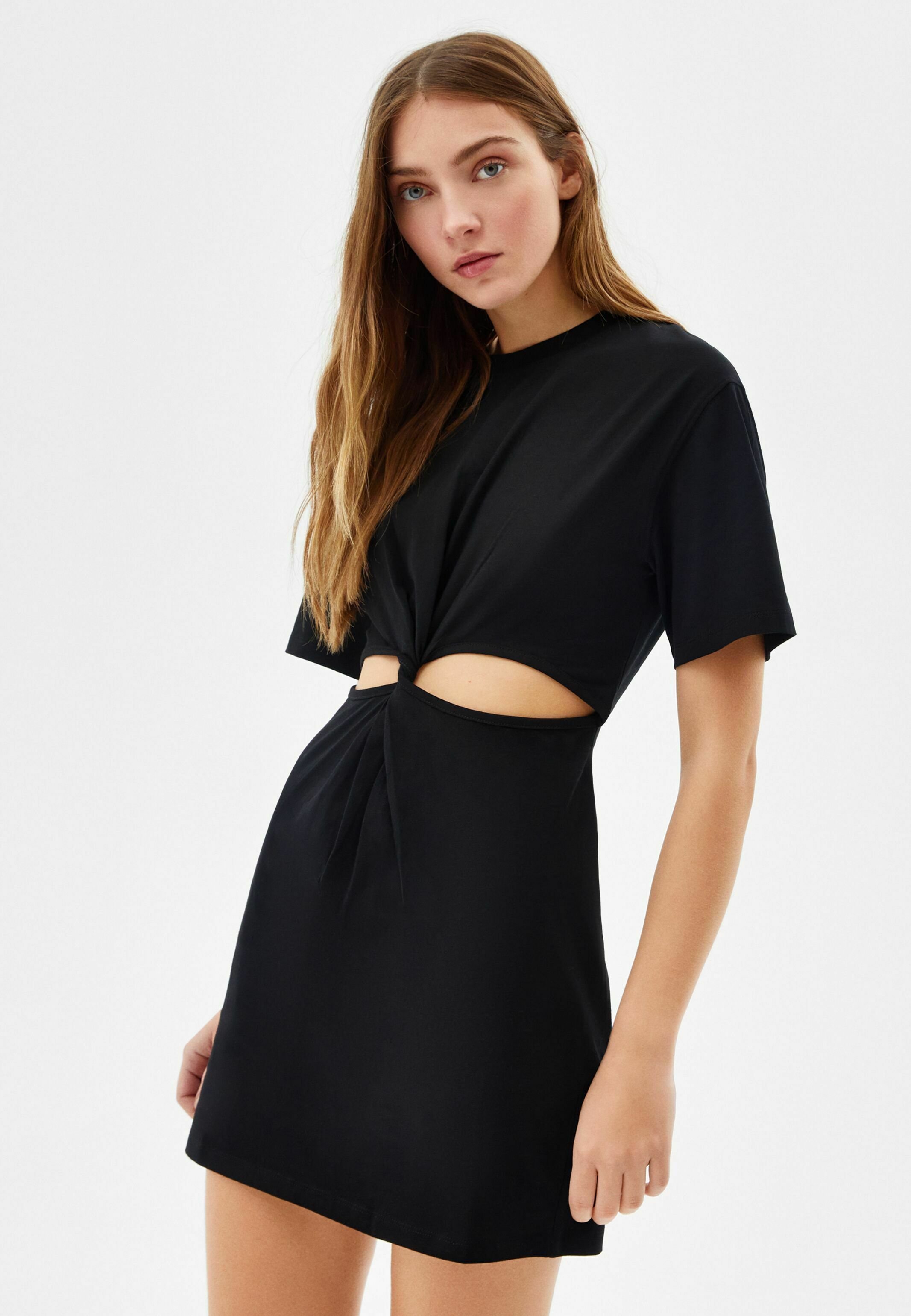 Bershka WITH FRONT TIE - Vestito di maglina - black/nero - Zalando.it