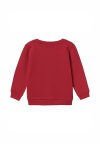 Felpa rossa a maniche lunghe in cotone, con collo rotondo e polsini a costine. Design semplice con un colore solido e senza marchi visibili.