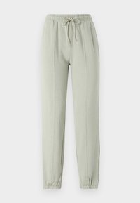 Lichtgroene sweatpants met een elastische tailleband, verstelbare trekkoord en taps toelopende boorden. Heeft verticale naaddetails aan de voorkant.