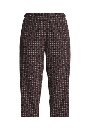 Pantaloni marroni a fantasia con vita elasticizzata, caratterizzati da un motivo a diamante in rosa e bianco. Tessuto leggero con una vestibilità comoda.