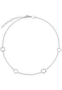 Söljd halsband med växlande runda och fyrkantiga geometriska former, föreställande en fin kedja och en kräftklämma för stängning.