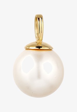 Pendentif rond en perle blanche avec une surface brillante, monté dans une monture en or avec une boucle pour fixation. Design simple, élégant et lisse.