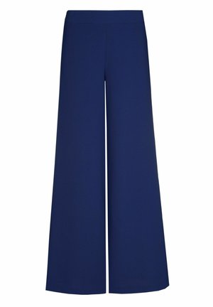 Marineblaue Hosen mit weitem Bein und elastischem Bund, aus glattem Stoff gefertigt, mit lockerem Schnitt, der für Komfort und Bewegungsfreiheit sorgt.
