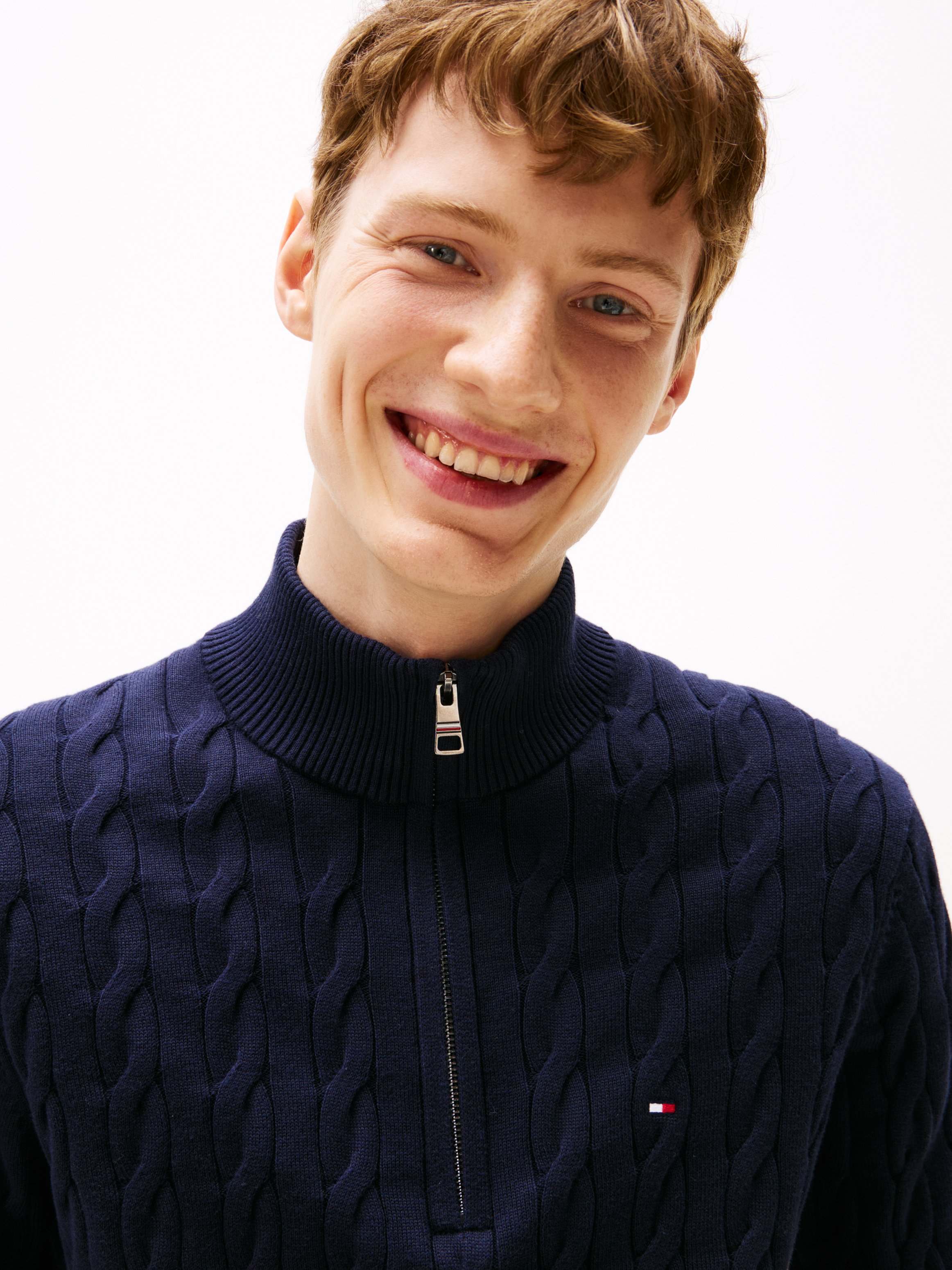 Tommy Hilfiger CLASSIC CABLE ZIP MOCK - Jumper - marine/dark blue