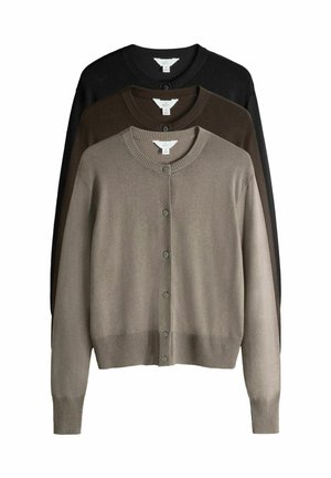 3 PACK FINE BUTTON THROUGH - Cardigan - chocolate brown/black/taupe brown