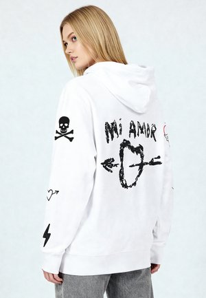 MI AMOR TATTOO EMBROIDERY OVERSIZED - Felpa con cappuccio - white