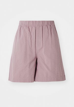 Lys rosa shorts laget av teksturert stoff med elastisk midje og rett snitt. Har et subtilt mønster og rene kanter.