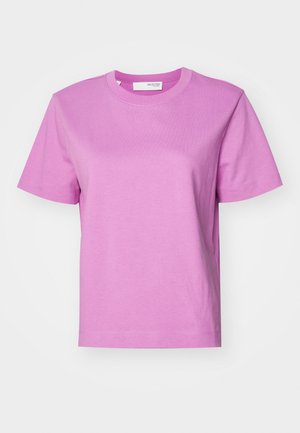Korte mouwen T-shirt met ronde hals in effen lichtroze, gemaakt van katoen, met een zachte textuur en rechte pasvorm. Eenvoudig ontwerp, geen extra accenten.