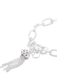 Silver kedja armband med en vit manet charm i rosa och gröna accenter, samt kaskad av silverkedjahangande tentakler.