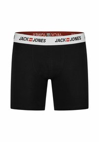 Zwarte katoen boxers met een witte tailleband waarop het "JACK & JONES" logo staat. Het ontwerp is aangesloten met een gladde textuur en zonder zichtbare patronen.