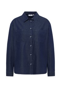 Jeansskjorta i mörkblått, med klassisk krage, full knäppning fram, två bröstfickor och långa ärmar med knäppta manschetter.