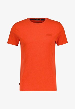 T-shirt a maniche corte e colletto rotondo realizzato in cotone arancione; presenta un piccolo logo ricamato sul petto. Design pulito, senza motivi.