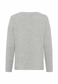 Grijze, lange mouwen trui met een ronde halslijn en een licht oversized pasvorm. Zacht, gestructureerd materiaal zonder patronen of zichtbare sluitingen.