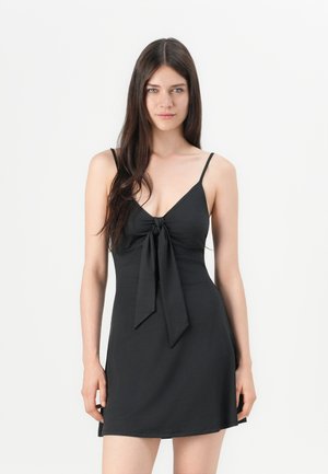 KNOTTED FRONT STRAPPY MINI - Džersejové šaty - black