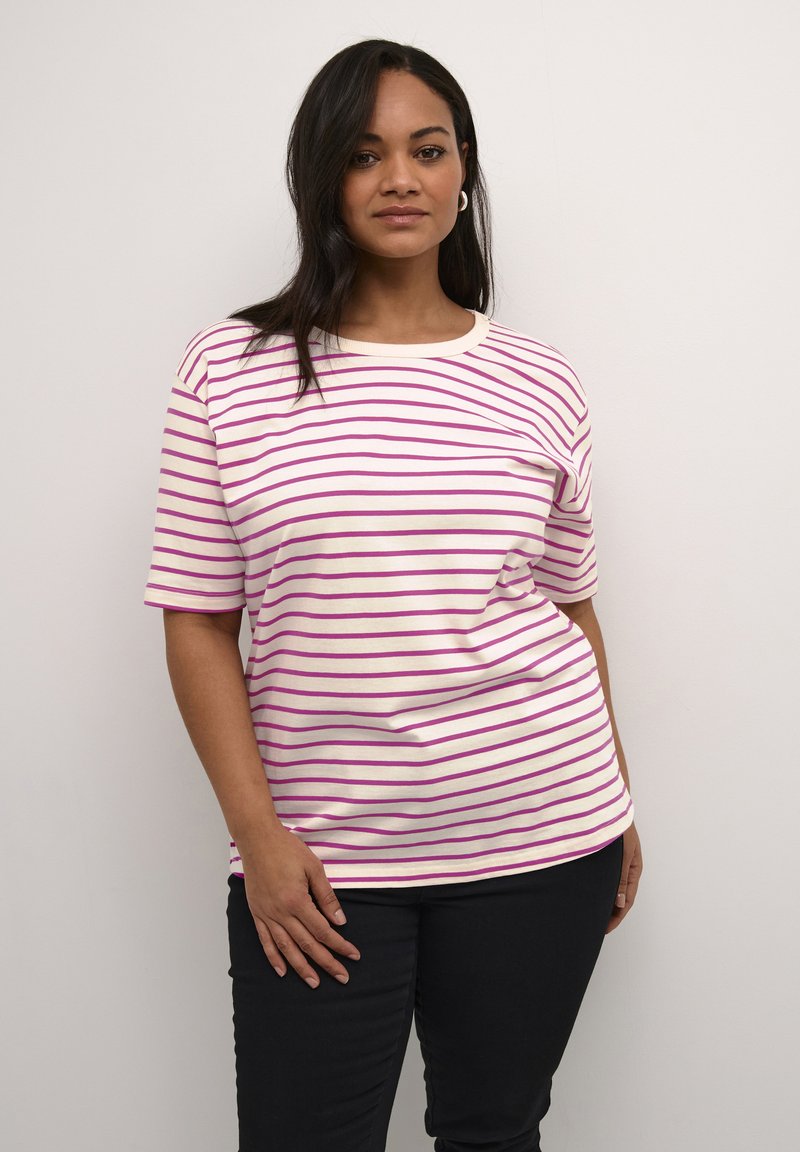 Kaffe Curve KCWINNI - T-shirt print - ant. white fuchsia stripe